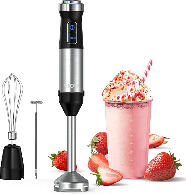 YIOU Liquidificador de Imersão, Liquidificador de Mão Ultra-Stick com Velocidade Variável 500 Watts Motor de Cobre Pesado e Aço Inoxidável Escovado 304 para Sopas, Molhos e Smoothie, Conjunto Preto Me