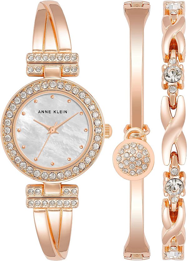 Relógio de Pulseira e Bracelete Premium com Detalhes em Cristal para Mulheres Anne Klein