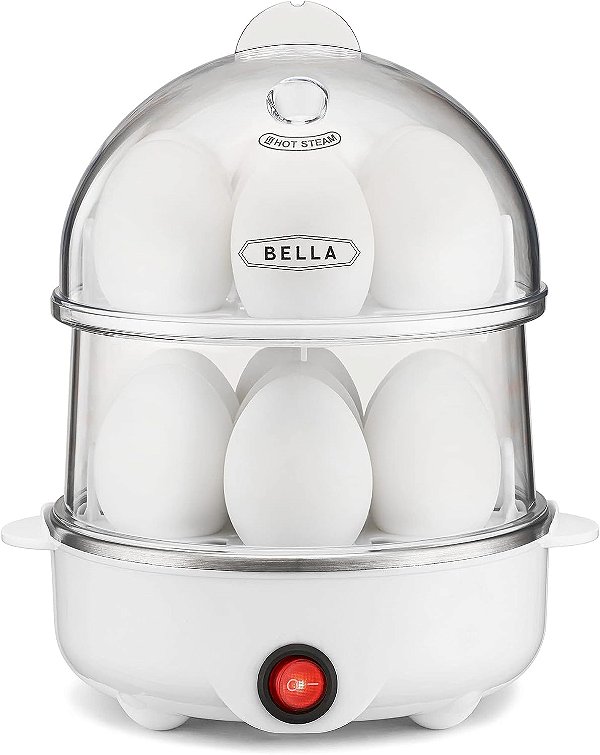 Cozedor e Poacher Elétrico Rápido de Ovos BELLA com Desligamento Automático para Omelete, Ovos Cozidos Macios, Médios e Duros - Bandeja com Capacidade para 14 Ovos, Empilhamento