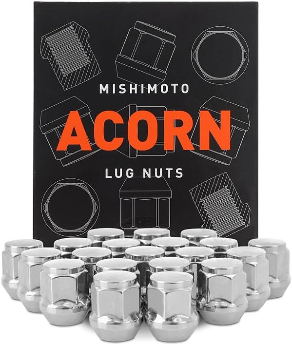Porcas de roda de aço Mishimoto, M12x1,5, assento de avelã, conjunto de 20 peças, cromado