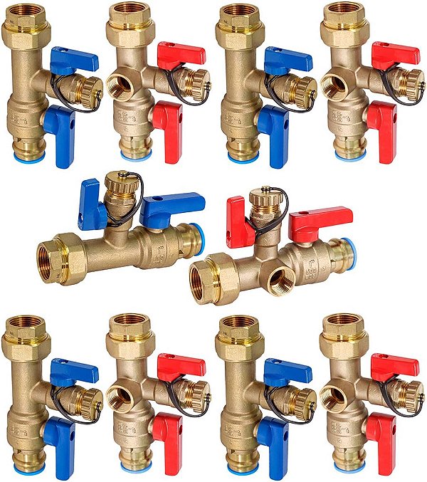Kit de aquecedor de água sem tanque Midline Valve GUHW-JTP3-S-MG-5 - Conjunto de 2 válvulas de isolamento de água quente e fria de alta resistência com limpeza, de latão forjado,