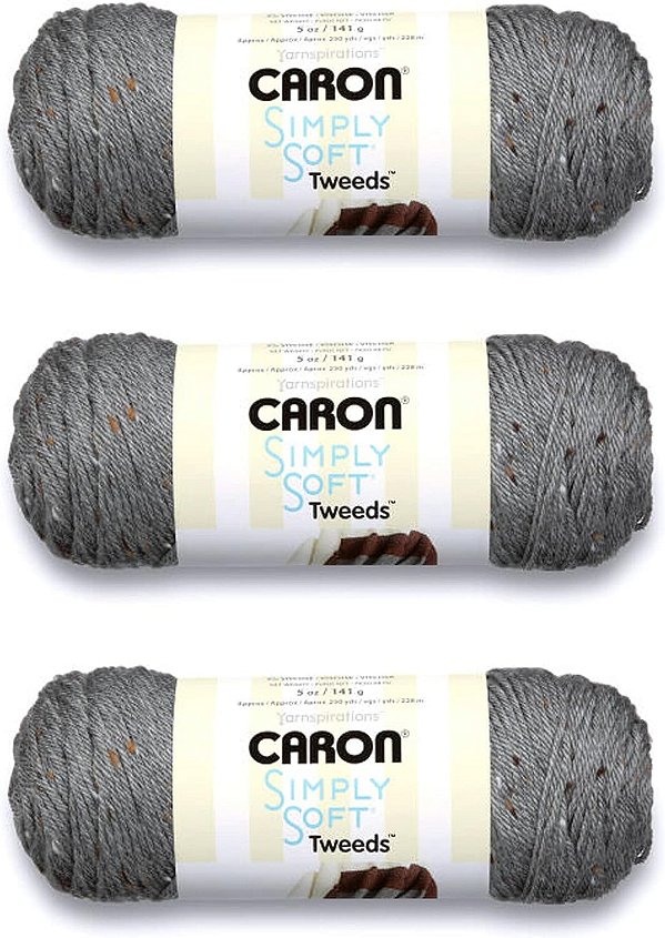 Fio Caron Simply Soft Gray Heather Tweeds - 3 Pacotes de 141g/5oz - Acrílico - 4 Médio (Médio) - 240 Yards - Tricô/Crochê