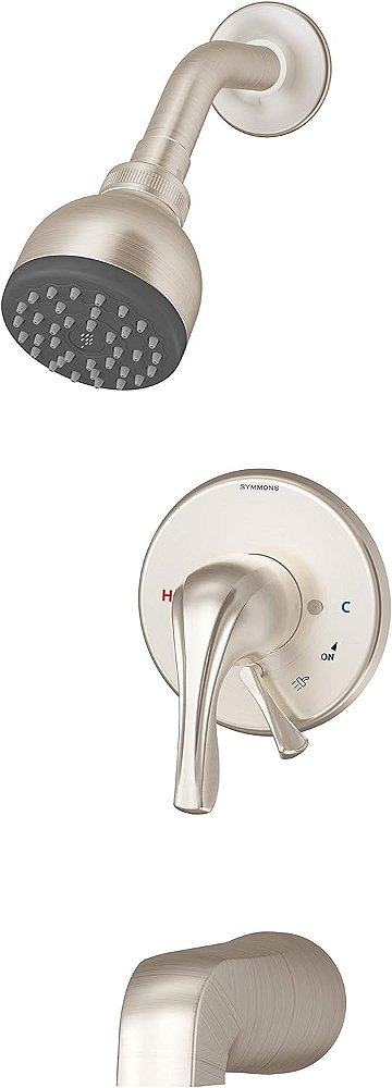 Origens Symmons S-9602-PLR-1.5-TRM-STN Alavanca Única 1-Spray Banheira e Chuveiro Torneira Acabamento em Níquel Acetinado - 1.5 GPM (