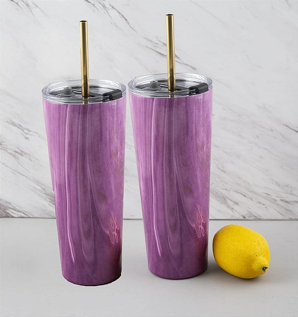 Cambridge Silversmiths Rosa 2 Pacotes de copos de aço inoxidável com canudo de 24 oz Geode Decal, 0