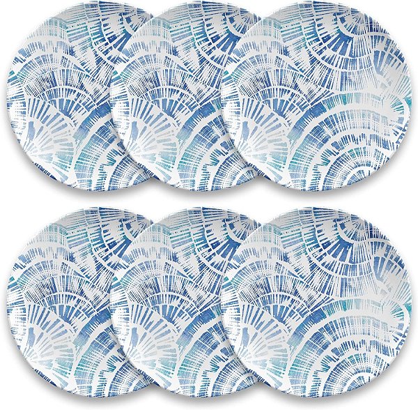 Prato de salada TarHong Coastal Scallops, Melamina Pura, À Prova de Estilhaços, Interno/Externo, 8.5 polegadas, Conjunto de 6