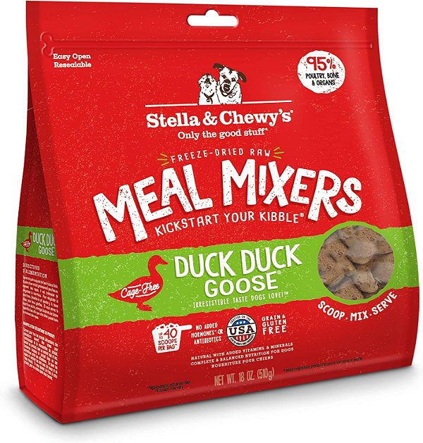 Mistura de refeição de pato pato ganso congelado e seco da Stella & Chewy's - cobertura de comida para cães para raças pequenas e grandes - receita rica em proteínas e sem grãos - saco