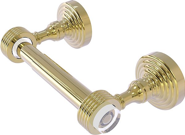 Suporte de papel higiênico com acento Groovy de dois postes da coleção Pacific Grove da Allied Brass, latão sem verniz.