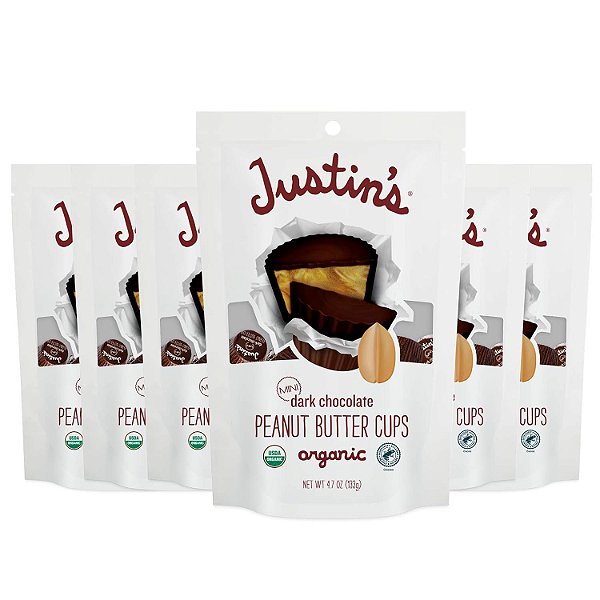 Copos de Manteiga de Amendoim Orgânica com Chocolate Amargo em Miniatura da JUSTIN'S, embalagem de 4,7 onças (pacote com 6 unidades)