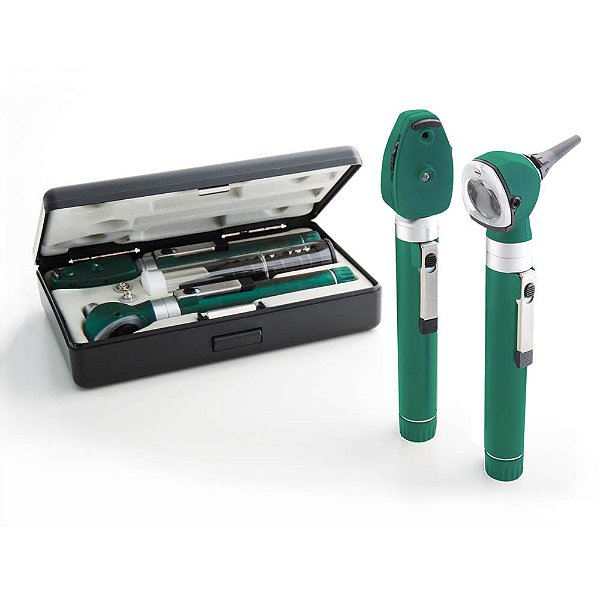 Kit de diagnóstico Otoscópio/Oftalmoscópio Diagnostix ADC 5110NLGR, Tamanho de bolso, Lâmpada LED, Estojo resistente, Verde, 2.5V.