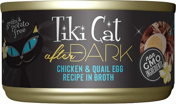 Tiki Cat Depois de Escurecer, Frango e Ovo de Codorna, Alta Proteína e Ingredientes 100% Não-OGM, Comida Úmida para Gatos Adultos, Latas de 2,8 oz (Pacote com