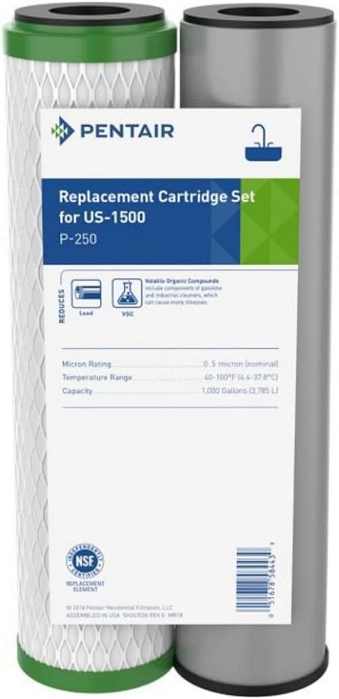 Conjunto de Filtro de Água Pentair Pentek P-250, Conjunto de Cartuchos de Reposição de 10 polegadas para uso no Sistema de Água Potável sob Pia US-1500, 10 x 2.5, 0.
