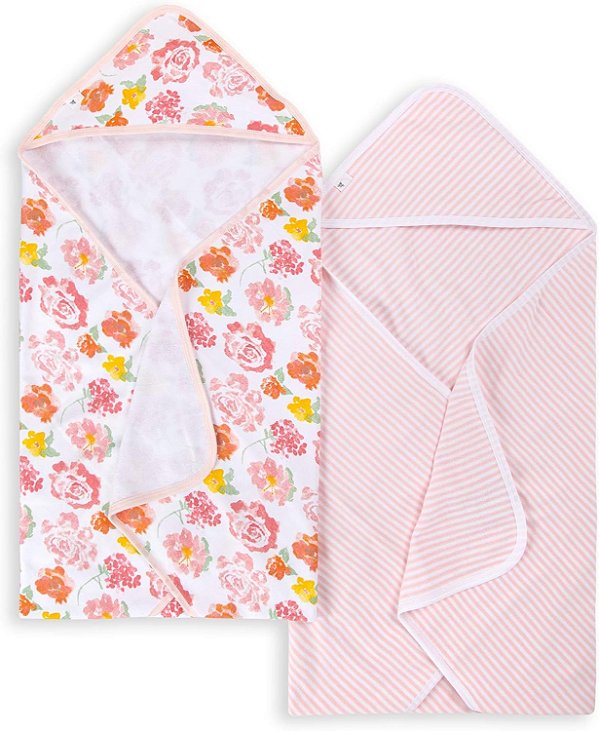 Burt's Bees Bebê - Toalhas com Capuz, Terry de Malha Absorvente, Super Macio de Única Camada, 100% Algodão Orgânico (2 Pacotes), Primavera Rosada, 2 Pacotes
