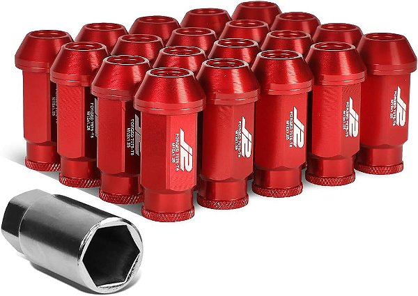 Porca de alumínio 7075-T6 M12 x 1,25 de extremidade aberta de 50mm com adaptador de soquete (vermelho) - 20 peças da J2 Engineering