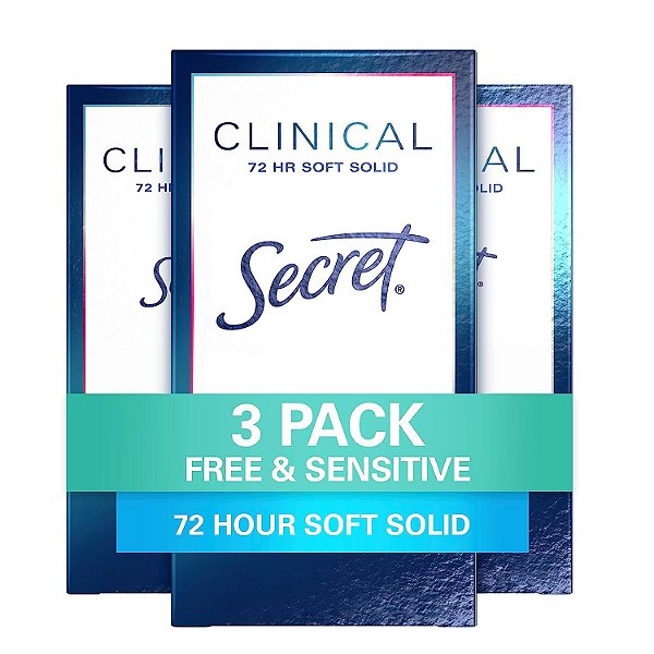 Antitranspirante e desodorante Soft Solid de força clínica para mulheres, livre e sensível, 1.6 oz, pacote de 3