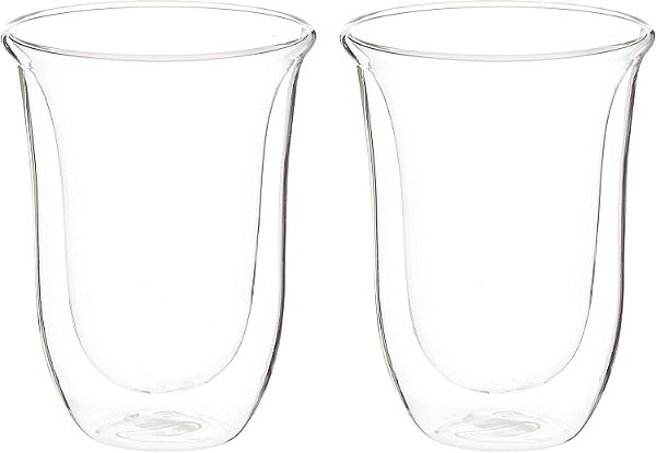 Copos de Latte de Vidro Térmico de Parede Dupla De'Longhi DeLonghi, Conjunto de 2, 2 unidades (Embalagem de 1), Transparente, 330 mililitros