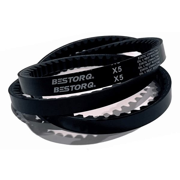 Correia em V Dentada BESTORQ BX36, Bordas Brutas X5 em EPDM, Preta, Circunferência Externa de 39 x Largura de .66 x Altura de .43, Pacote com 2 unidades