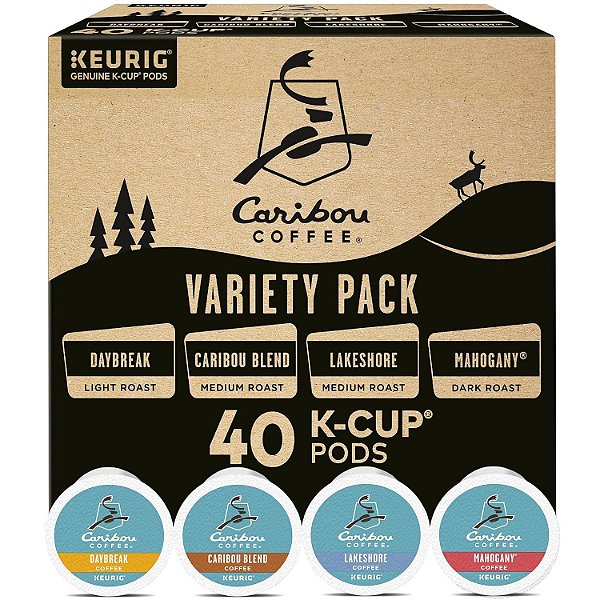 Pacote de Variedades de Café Caribou Favorites, Amostras de Cápsulas de Café Individual K-Cup, 40 unidades.