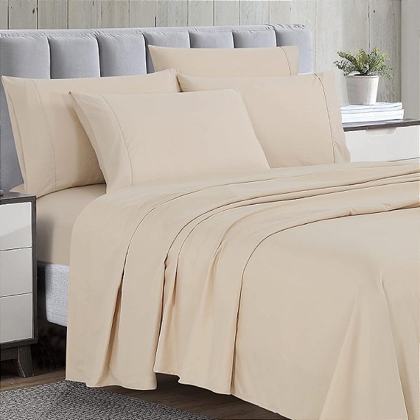 Conjunto de lençóis de microfibra 90GSM Home Basics Ultra Soft Brushed 6 Piece - Hipoalergênico, Full, Creme