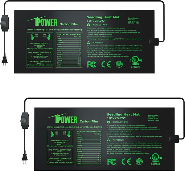 iPower 2 Pacote 10 x 20.75 Tapete de Aquecimento para Germinação de Plantas Hidropônicas com Termostato Ajustável e Botão de Temperatura Durável, Preto