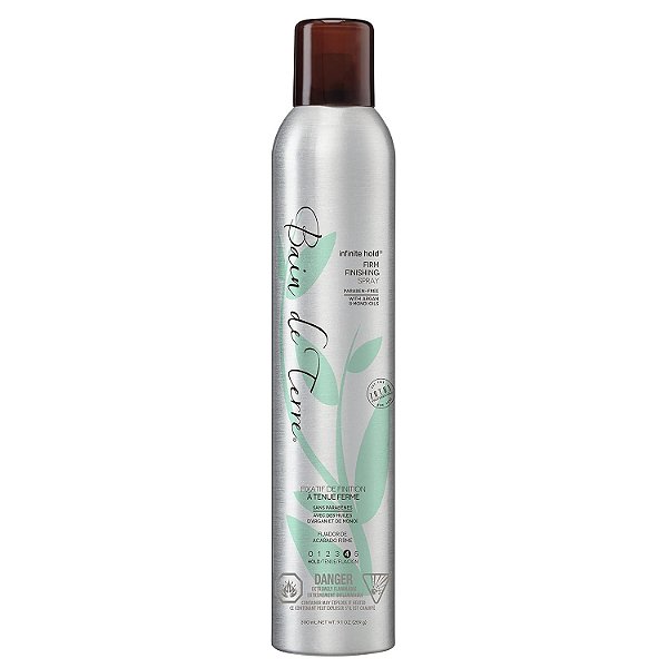 Spray de cabelo Bain de Terre Infinite Hold Firm Finishing | Fixação Firme de Longa Duração, Estilo, Brilho | Óleos de Argan e Monoi | Sem Parabenos | Seguro para Coloração | 9 Fl Oz (