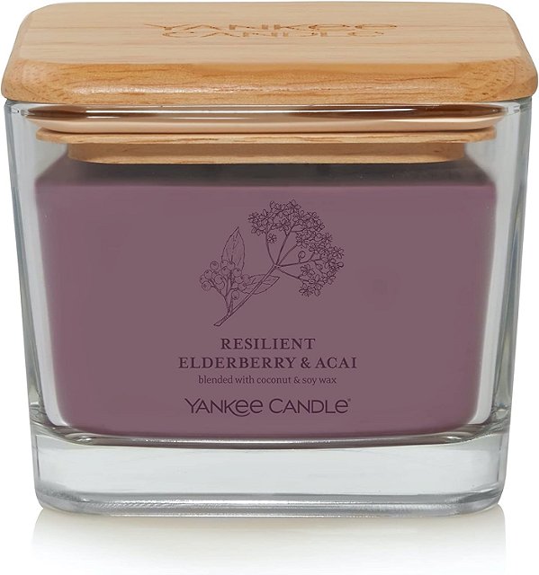 Vela Quadrada Média Yankee Candle de Açaí e Sabugueiro Resiliente da Coleção Bem-Estar, 11.25 oz.