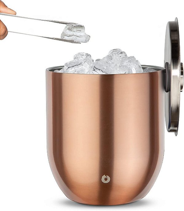 Balde de Gelo de Aço Inoxidável Premium SNOWFOX isolado a vácuo com tampa/pinças - Acessórios para Bar em Casa - Elegantes Baldes de Gelo para Bartending em Festas - Belos Suprimentos para Entreten