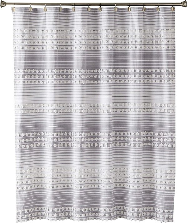 SKL Home by Saturday Knight Ltd. Cortina de Banho de Tecido Listrado Puff, Cinza/Branco