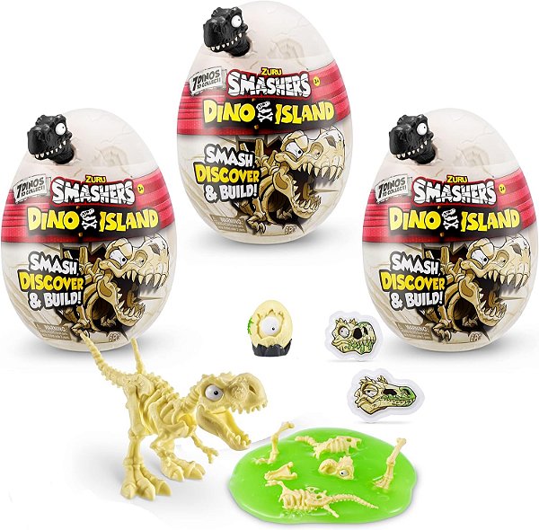 Ovo Nano da Ilha dos Dinossauros Smashers (3 unidades) da ZURU com 6 Surpresas Escondidas, Mini Brinquedo de Dinossauro, Mais Slime de Descoberta Pré-histórica, Idade 3+