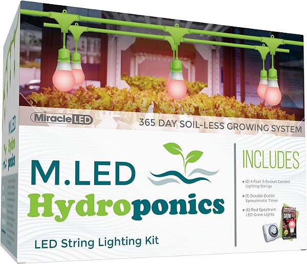 Kit de Luzes de Crescimento LED Hidropônico para Ambiente Interno Miracle - Inclui 3 Lâmpadas de Substituição Ultra Grow Red Spectrum 150W e 1 Fixação com 3 Soquetes e Temporizador SproutMatic