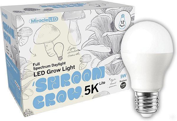 Lâmpadas de Cultivo Interno de LED Miracle LED Shroom Grow para Cogumelos Ostra, Shiitake, Lions Mane, etc. com Espectro Completo de Luz Natural Absoluta Substitui Lâmpadas de Cultivo de LED de