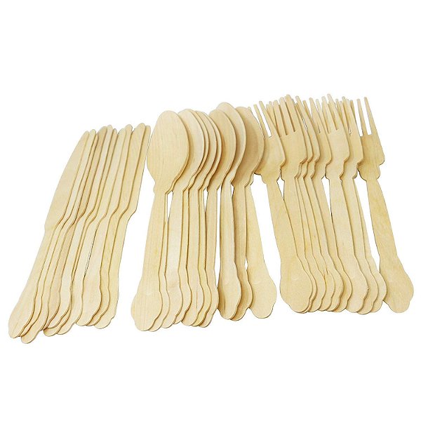 Conjunto de Talheres de Madeira de 7,75, 100 de Cada Utensílio