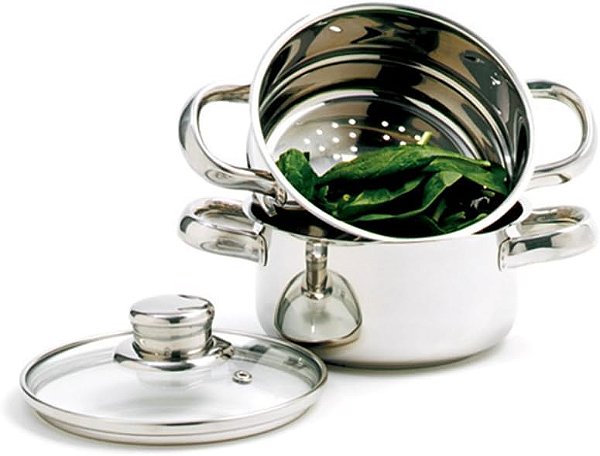 Norpro Conjunto de mini panela a vapor em aço inoxidável de 1 quarto, 3 peças