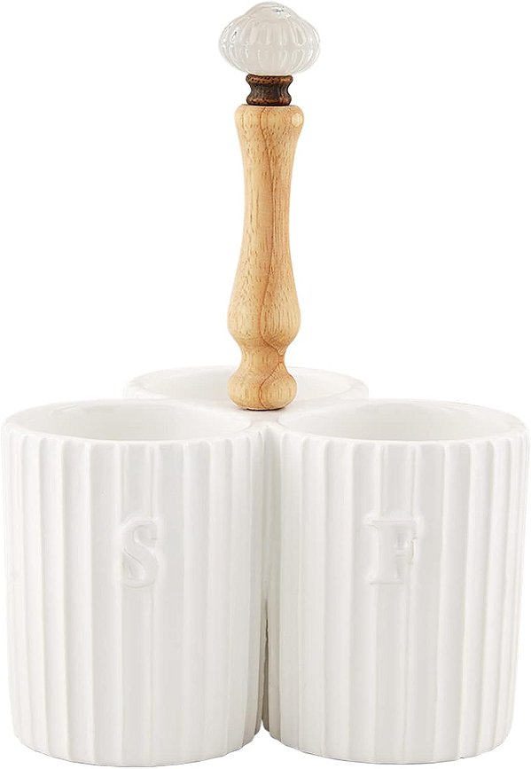 Porta Utensílios com Puxador de Cerâmica Mud Pie, Branco, 10 x 7 de diâmetro