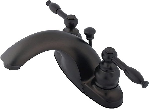 Torneira de banheiro de 4 no estilo Centerset Kingston Brass KB7645KL, com alcance de bica de 4-3/4, bronze esfregado a óleo.