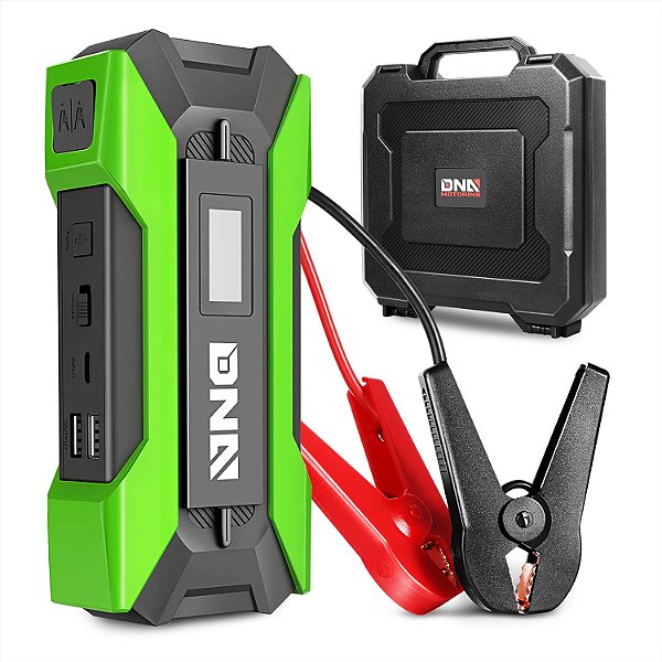 Iniciador portátil de bateria de carro de função múltipla de 12V 1500A 15000 mAh para até 7.0L Gas & 5.5L Diesel Engine, com estojo de transporte, verde.