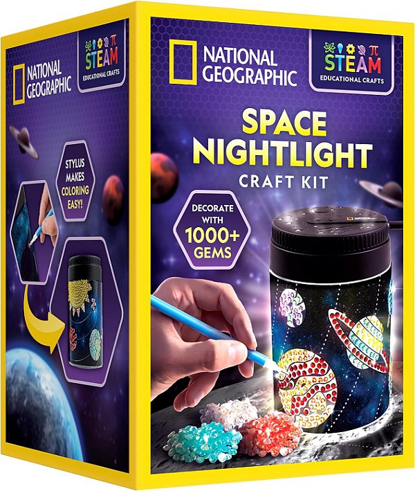 Pintura de Diamante NATIONAL GEOGRAPHIC Sistema Solar Luz Noturna - Faça sua Própria Luz Noturna com mais de 1000 Gemas para Decorar, Kits de Artes e Ofícios para Crianças de 8 a 12 anos