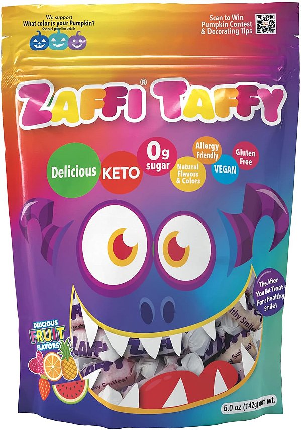 Balas de Zaffi Taffy Zollipops Halloween, Frutas Naturais, 10 Oz, para Dentes Limpinhos
