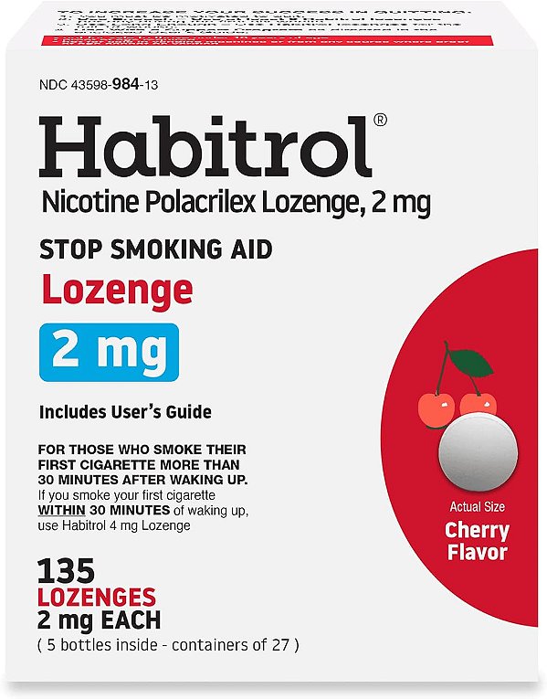 Pastilhas de nicotina Habitrol 2 mg sabor cereja - 135 unidades - Auxílio para parar de fumar - Reduzir desejos e sintomas de abstinência