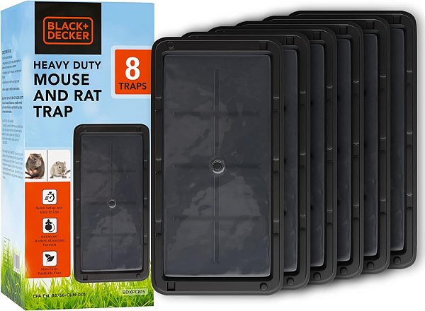 Ratoeira e Armadilhas internas BLACK+DECKER para Casa - Ratoeira Resistente para Ratos - Armadilha Adesiva para Cobras - 8 Armadilhas de Cola Pré-Esperadas para Roedores, Insetos