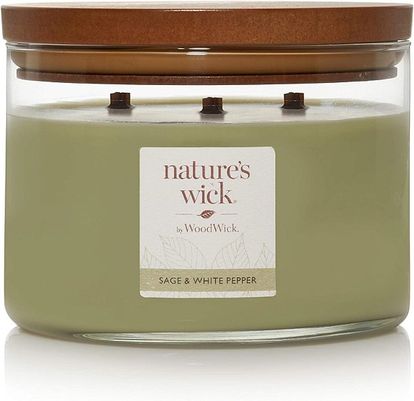 Vela de 3 pavios Nature's Wick Sage & White Pepper, 18 oz.