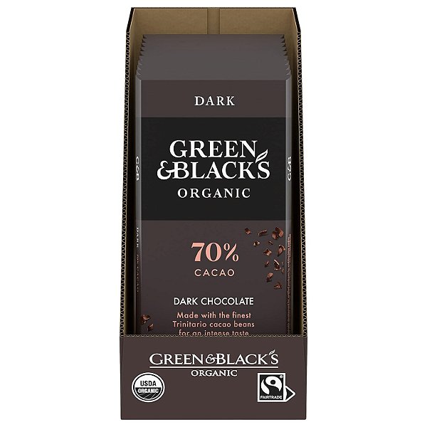 Tablete de Chocolate Orgânico Amargo Green & Black's, 70% de Cacau, 10 Tabletes de 3.17 oz
