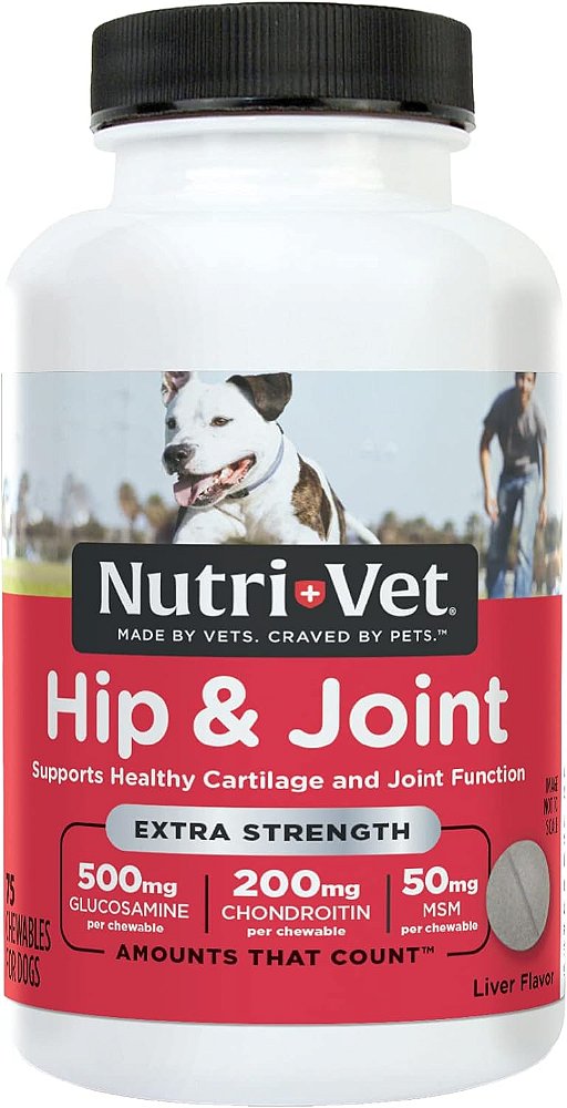 Suplementos mastigáveis para cães Nutri-Vet para quadril e articulações | Formulado com Glucosamina e Condroitina para Cães | 75 comprimidos.