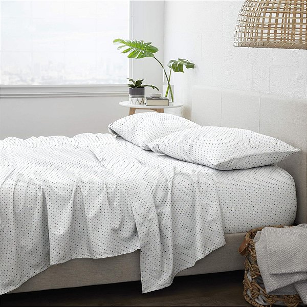 Conjunto de lençóis ultra macios para cama da coleção Home, Queen, padrão de lírio (IEH-4PC-LLY-QUEEN-NAVY)