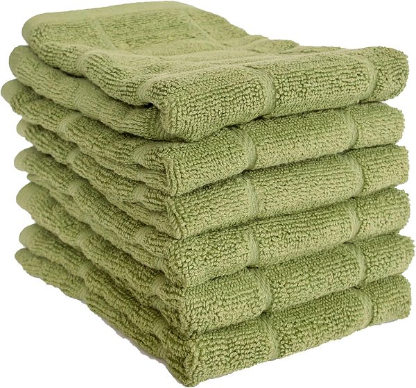 Panos de Prato Premium All Clad (6 unidades), 13 x 14, Altamente Absorventes, Super Macios, Duráveis em Tecido de Pano de Algodão Turco Penteado 100% para Secar Louça, Verde Sál