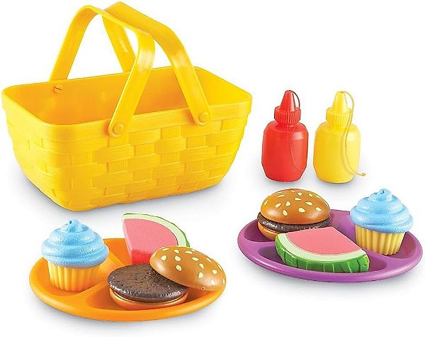 Recursos de Aprendizagem Novos Brotos Conjunto de Piquenique - 15 Peças, Idades 18+ meses, Comida de Brincar para Crianças Pequenas, Brinquedos de Cozinha para Crianças