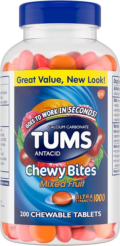 TUMS Chewy Bites Ultra Strength Comprimidos Mastigáveis Antiacídicos para Alívio da Azia e Má Digestão, Sabor Frutas Sortidas - 200 unidades - Prepare-se para o Grande Jogo