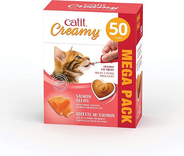 Petisco de salmão cremoso e saboroso para gatos, saudável, 50 unidades.