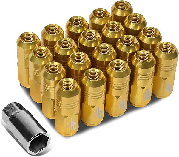 Porca de roda de extremidade fechada de alumínio 7075 dourado J2 Engineering M12 x 1,5 20Pcs L: 50mm com adaptador de soquete