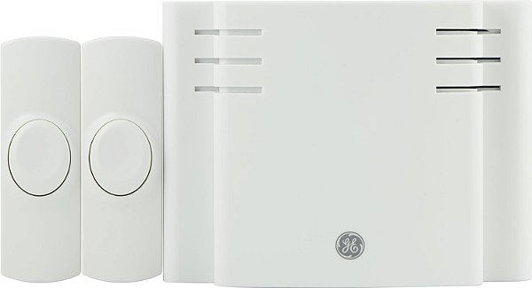 Campainha de porta com 8 melodias operada por bateria da GE 19297 com 2 botões de pressão (pacote com 3 unidades)