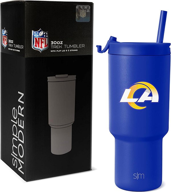 Copo Isolado de Aço Inoxidável Oficialmente Licenciado NFL Los Angeles Rams 30 oz com Tampa Flip e Canudos | Coleção Trek | Presentes para Homens e Mulheres | Los Angeles Rams.